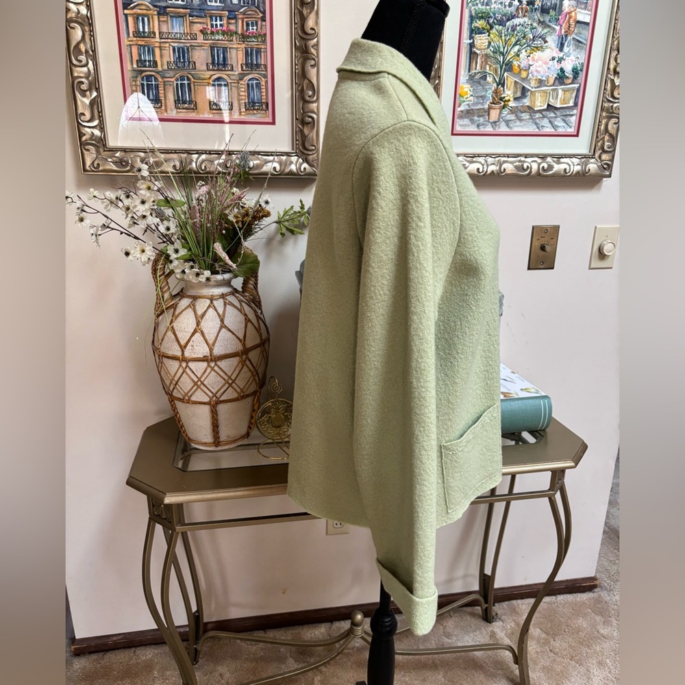 VINTAGE LAURA ASHLEY SOFT GREEN MERINO WOOL BUTTON DOWN CARDIGAN SWEATER SZ XL - Picture 5 of 6